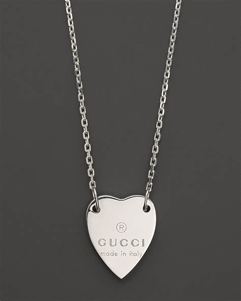 gucci trademark engraved heart silver necklace|gucci heart necklace silver.